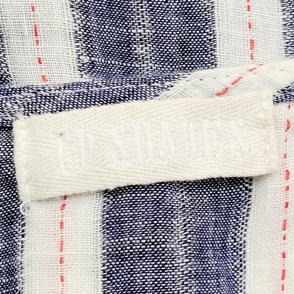 CP SHADES Blue White Red Striped Linen Split Neck Hi Lo Hem Oversized Tunic Top - Picture 8 of 9